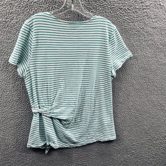 Chicos Womens Top 2 Large Green White Striped Tie Front Short Sleeve Casual - Picture 2 of 10